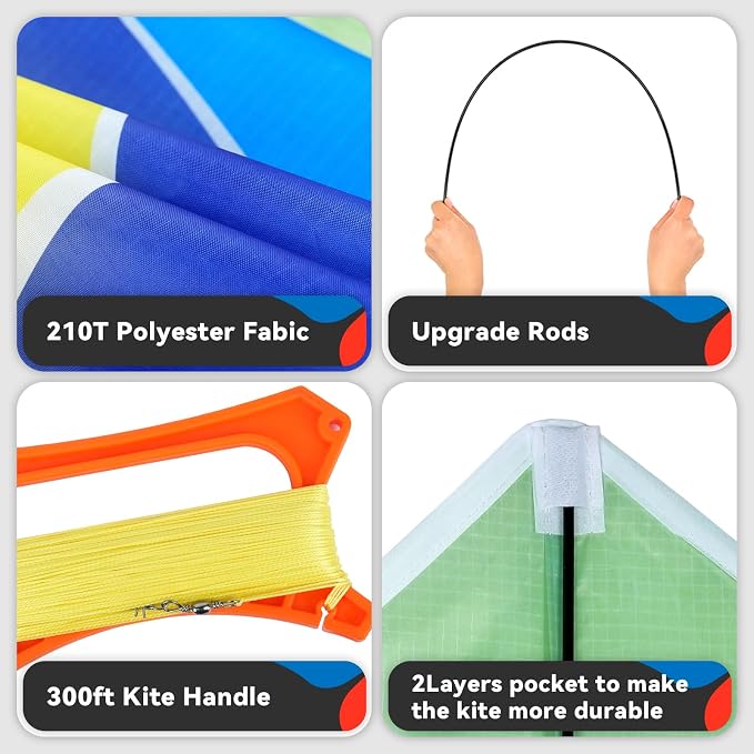 Delta Kite Set for Kids and Adults,Extremely Easy to Launch for Beginners, Perfect for Beaches and Parks,ites for Beach Trip Park Family Outdoor Games and Activities (Rainbow Crystal, 1)
