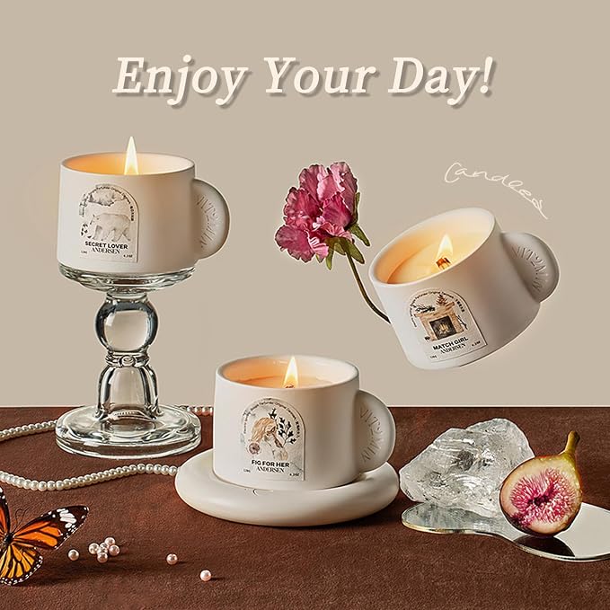 Electronic Ignition Scented Candles, 4.2oz Hand-Made Ceramic Jar Single Wick Candle Soy Wax Blend Aromatherapy Candles with 30 Hours of Burn Time(Fig for Her)