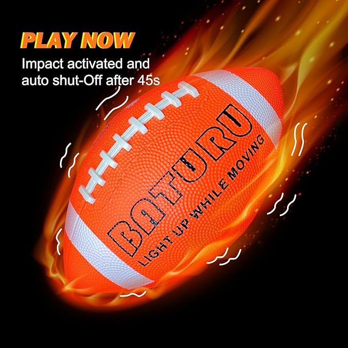 Light Up Football, Glow in The Dark Balls Toys, Junior NO 6 - Birthday Gifts for Boys Kids Teen Youth 8 9 10 11 12 Year Old, Catch Games in Backyard Evening, Camping, Beach, Outdoor (Orange+White)