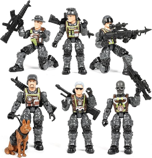 HAPTIME Army Men Action Figures with Weapons, Toy Soldiers for Boys, Plastic Army Toys for Boys 6-8, Birthday Gift for Military Collectors (6Pcs Gray)