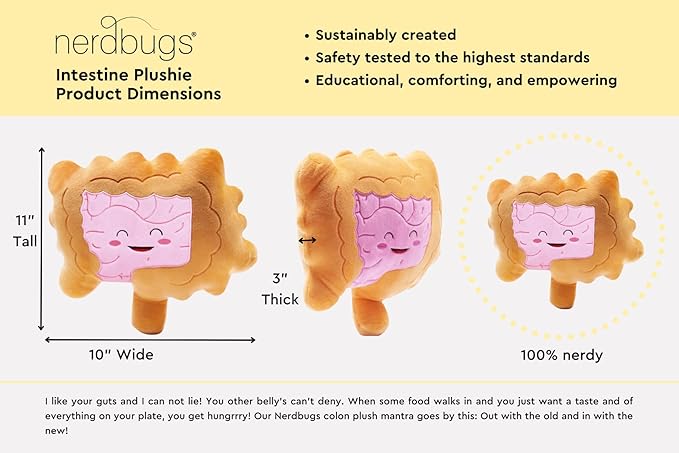 nerdbugs Intestine Plush- Colon/Intestine Stuffed Organ Stuffie for IBS, Colitis, Crohns & GI Support Plush/Health Education and Surgery Present/Gastroenterology Get Well Gift