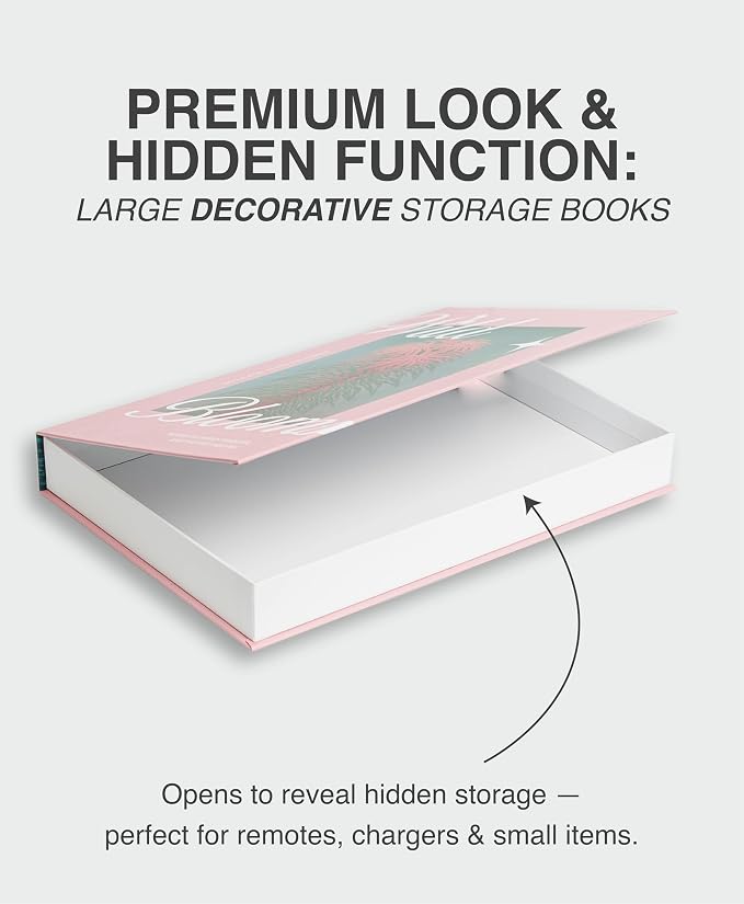 Decorative Storage Books Set of 2 – Botanical Book Box Set with Hidden Storage & Magnetic Lid – Elegant Coffee Table Decor, Modern Botanical Bookshelf Styling