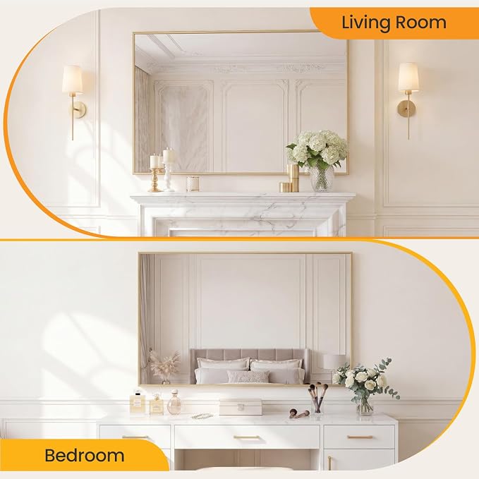Sweetcrispy Bathroom Mirror for Over Sink, 30" x 48" Rectangle Wall Mount Mirrors with Metal Frame, Modern Vanity Mirror with Tempered Glass, for Home Decor, Anti-Rust, Gold
