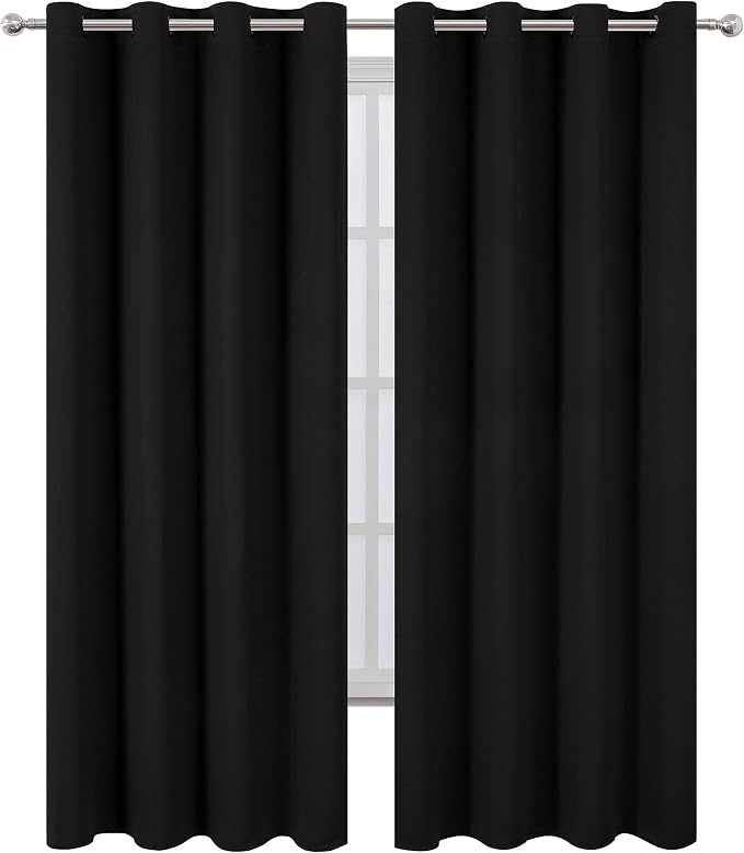 LEMOMO Black Thermal Blackout Curtains/52 x 95 Inch/Set of 2 Panels Room Darkening Curtains for Bedroom