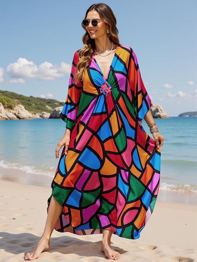 Mumu Dresses for Women Plus Size, Bohemian Kaftan Beach Cover Up Long Maxi Nightgown Soft Loungewear