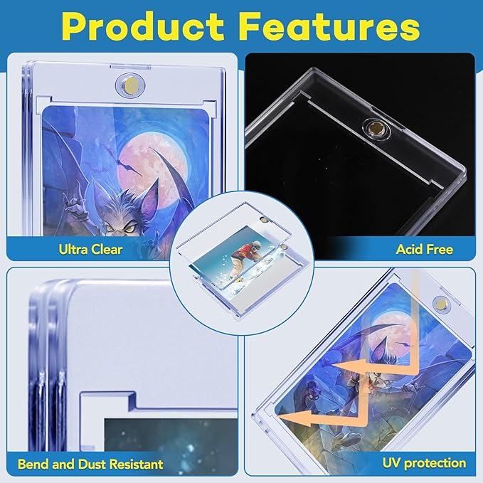 ZENOWICK 128ct Magnetic Card Holders, 35pt One Touch Card Holder, U-V Protection Hard Plastic Case for Trading Cards, Display Case for Sports, Baseball, Football, Game Cards