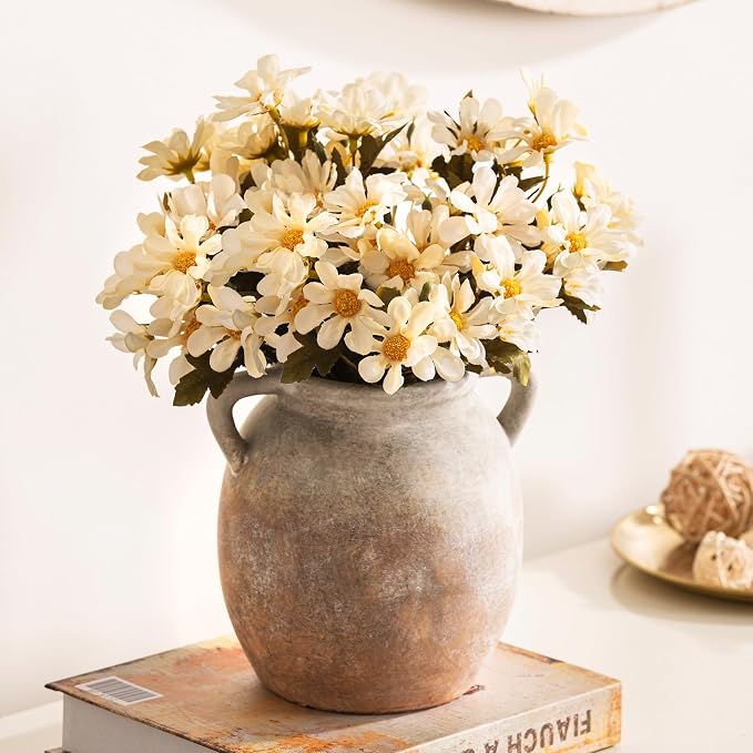 Dobbyby Ceramic Flower Small Vase 6 inch Farmhouse Rustic Vase Decorative Pottery Terracotta Vases for Home Decor Table Mantle Fireplace Living Room Bathroom Wedding Centerpiece