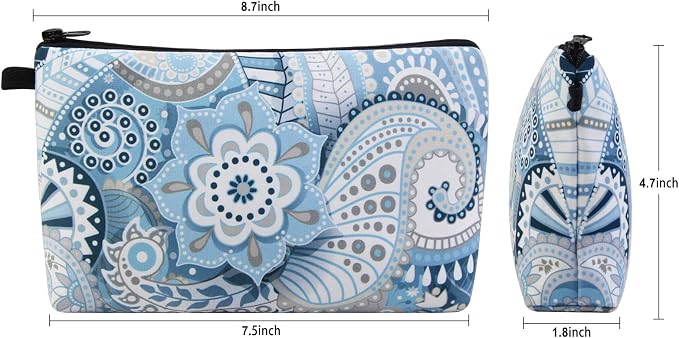 MAGEFY Makeup Bags for Women, Portable Travel Cosmetic Bag with Black Zipper Pouch Waterproof Makeup Pouch Multifunctional Small Bag for Women (1 pack, blue flower 0175)