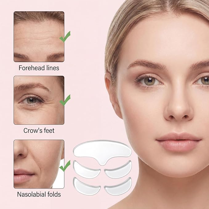 5 Pcs Forehead Wrinkle Patches Reusable Anti-Wrinkle Pads Silicone Facial Pads Moisturizing Firming Fine Line Pad Facial Smoothing Wrinkle Patch for Women Men Day or Night Use