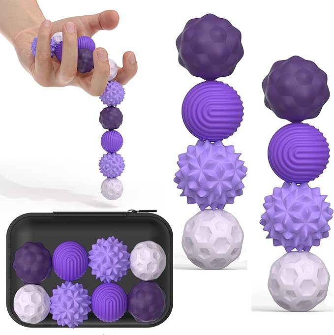 Large Magnetic Sensory Fidget Ball Toy, 8Pcs Silicone Sensory Stress Relief Toys for Adults, Teens with Autism, ADHD, Anxiety, Stocking Stuffers for Women Men Teen Gift (Purple, Large)