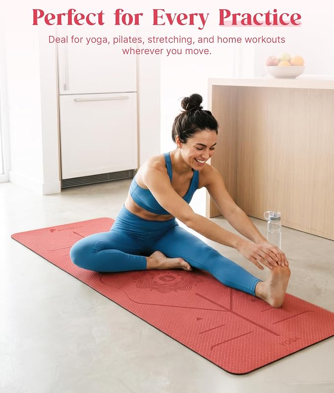 ROMIX Pro Yoga Mat Thick 6mm (1/4 inch), 72"L x 24"W Non-Slip Workout Mat with Alignment Lines, Large Yoga Mats for Women Men With Carry Bag, Exercise Mats for Home Workout Training Equipment