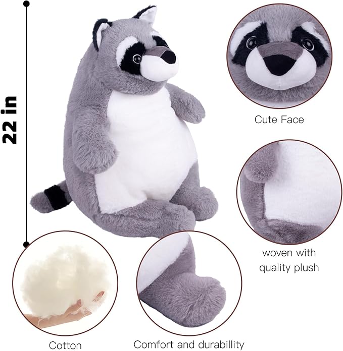 ARELUX Giant 22in Big Raccoon Plush Large Stuffed Animal Hugging Pillow: Soft Jumbo Sleeping Body Warm Fluffy Pillow Adorable Chubby Plushie Toy Gifts for Boys Girls