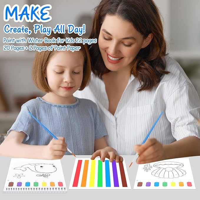 Paint with Water Coloring Books for Toddlers, Watercolor Painting Book and Drawing Art Paper for Kids Ages 3 4 5 6 7 8 Years Old, Ocean Animals Art Craft for Drawing with Brush