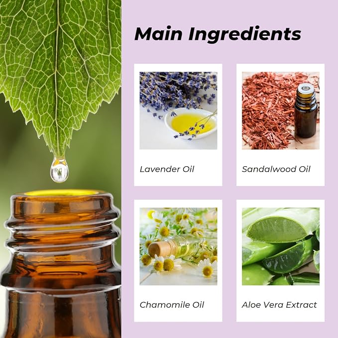 Benatu Lavender Sandalwood Essential Oil Blend Spray for Body and Hair, Multi-Use Natural Relax Scent Aromatherapy Room Mist for Pillow, Fabric, Bedding, Linen, Car 4 fl oz