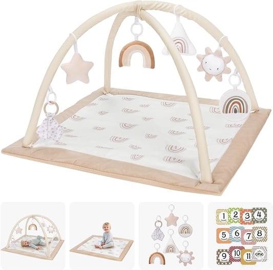 Mallify Washable Tummy Time Mat, Baby Play Gym with 6 Featured Toys and 12 Milestone Cards, Baby Gym for Infant & Toddler, Deluxe Larger Baby Play Mat, Baby Play Mats for Floor, Non Slip Mats