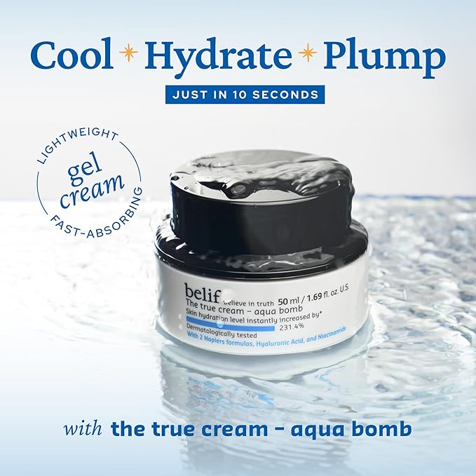 belif Aqua Bomb – Lightweight Gel Moisturizer with Niacinamide, Hyaluronic Acid & Squalane | 72H Hydration + Cooling Effect, Korean Skincare (3.3 fl oz)