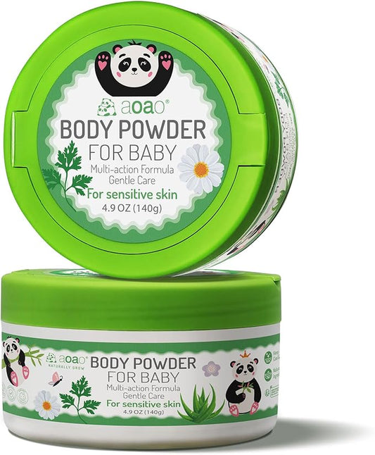 AOAO Baby Body Powder with Zinc Oxide, Talc-Free Natural Cornstarch & Lavender, Multi-Action Gentle Care for Sensitive Skin, Prevents Heat Rash & Keeps Cool & Dry, Newborn Essential & Family, 140g/5oz