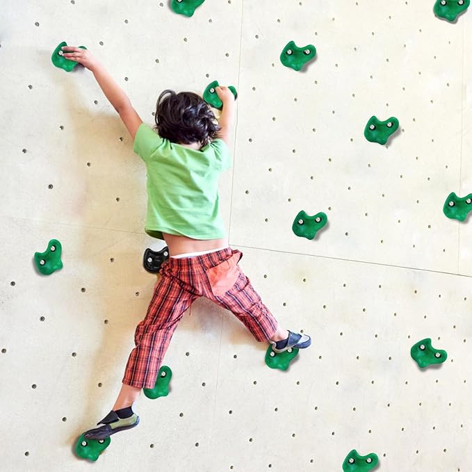 10PCS Green Rock Climbing Holds, Rock Climbing Wall for Kids, Extra Large Size Climbing Rock Wall Grips with Mounting Hardware and Wrench for Indoor Outdoor Playground, Installed on Wooden Board