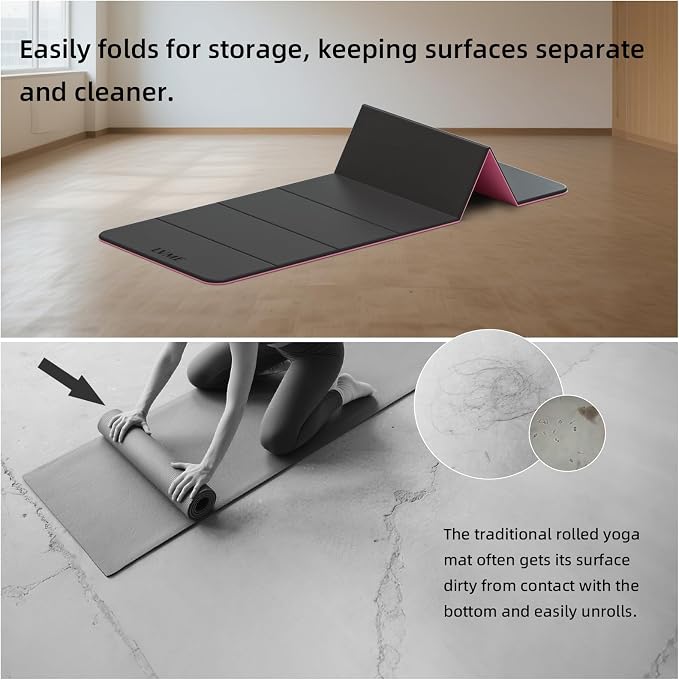 Foldable Yoga Mat 0.32 inches Thick(8mm), SGS Certified POE Material | Non Slip, 71 x 24 inches, Foldable for Travel, Pilates, Camping, Environmental Sports Mat, Odorless