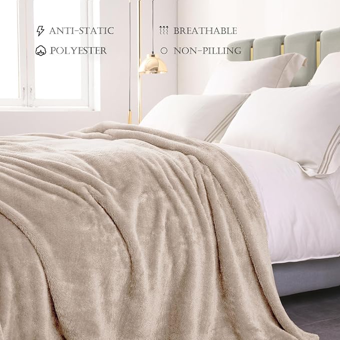 Exclusivo Mezcla Fuzzy Plush Fleece Bed Blanket Twin XL Size, Camel | 90x66 Inches, Super Soft and Cozy Bed Blanket, Fluffy Blanket for Bed, College Dorm Room Essentials, All Season