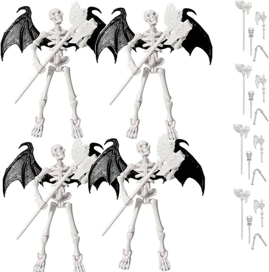 T13 Skeleton Warrior Action Figure – 5.12" Movable Articulated Human Skeleton Model with Accessory, Collectible Anime & Game Character for Display, Paintable Desktop Decor (4pcs)