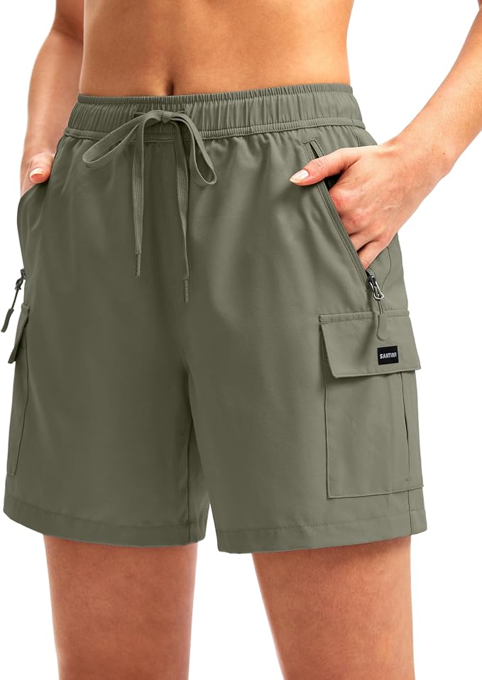SANTINY Women's 5''/ 7''/9'' Hiking Cargo Shorts Quick Dry Lightweight Summer Shorts for Women Athletic Golf Zipper Pockets
