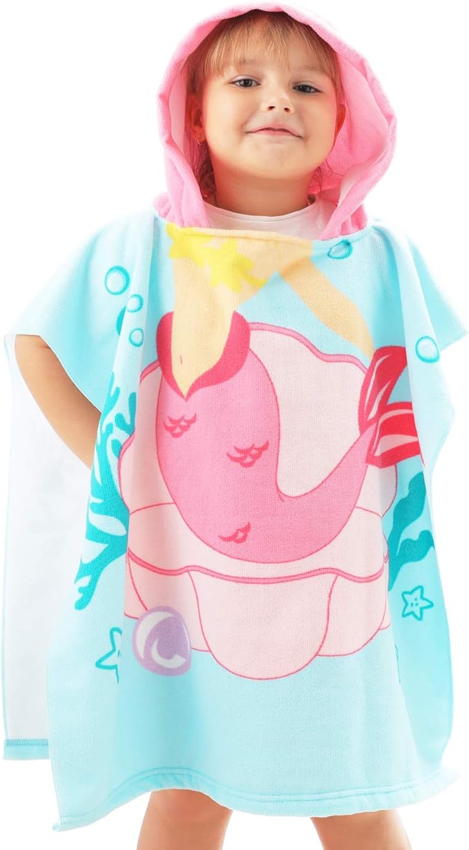 NovForth Kids Beach Towel for Boys Girls, Mermaid Hooded Bath Towel Wrap, Toddler Pool Towel with Hood