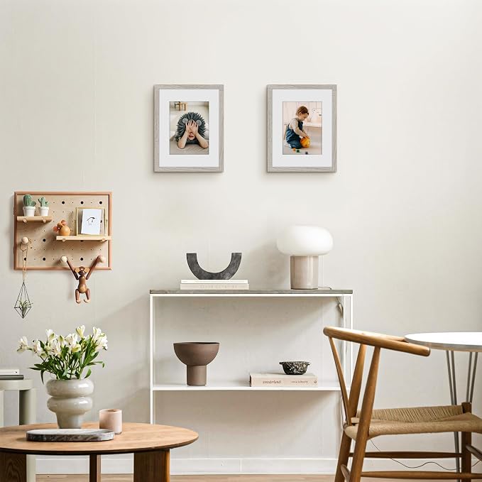 Picrit 8.5x11 Picture Frame Set of 12, Display 6x8 with Mat or 8.5 x 11 without Mat, Photo Frames for Wall Mounting or Table Top Display, Gray