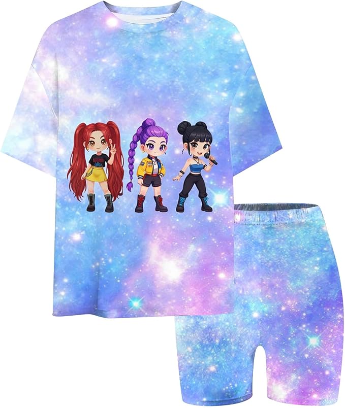 K-POP DEM0N Hunters Outfits for Girls, 2 Piece T-Shirts and Apparel Sets Birthday Gift