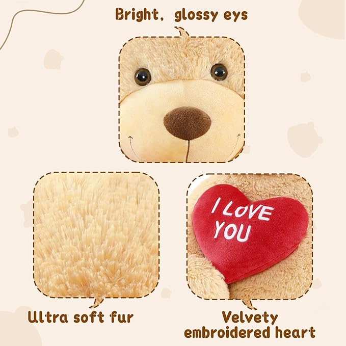 MaoGoLan Giant Teddy Bear 52" Stuffed Animal - I Love You Red Heart Big Teddy Bear Plush for Valentines Gift,Anniversary,Long Distance