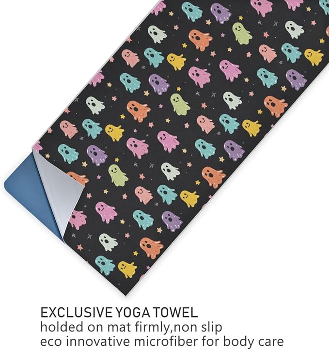 Halloween Ghost Yoga Mat Towel 73 x 27 Inch Non Slip Soft Sweat Absorbent Hot Yoga Mat Towel for Pilates and Workout