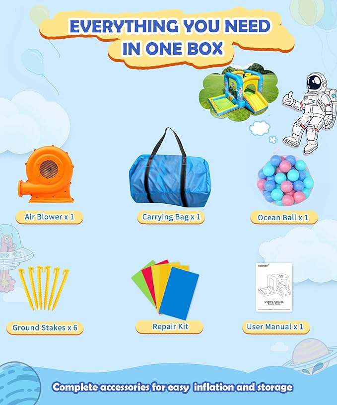 Inflatable Bounce House with Blower for Kids 3-6 y/o, Jumping Castle with Slide, 112x63x67'' Toddlers Bouncer with Ball Pit, Bouncy House for Indoor/Outdoor