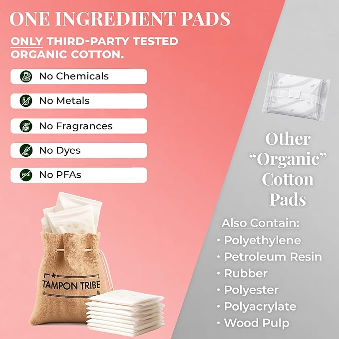 Tampon Tribe Organic Cotton Pads for Women Variety Pack | 28 Absorbent Period Pads with Wings | 100% Organic Cotton, Hypoallergenic, Metal and Chemical-Free with Anti-Leak Edges | 28 Count - Variety