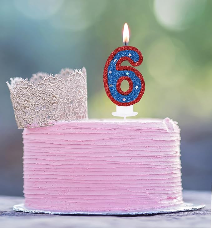 3D Number 6 Candle for Birthday Cake Boy Girl 6 Years Old Cake Topper, Blue Captain Hero 6 Birthday Candle Kid's Superheroes Theme Party Cake Decoration