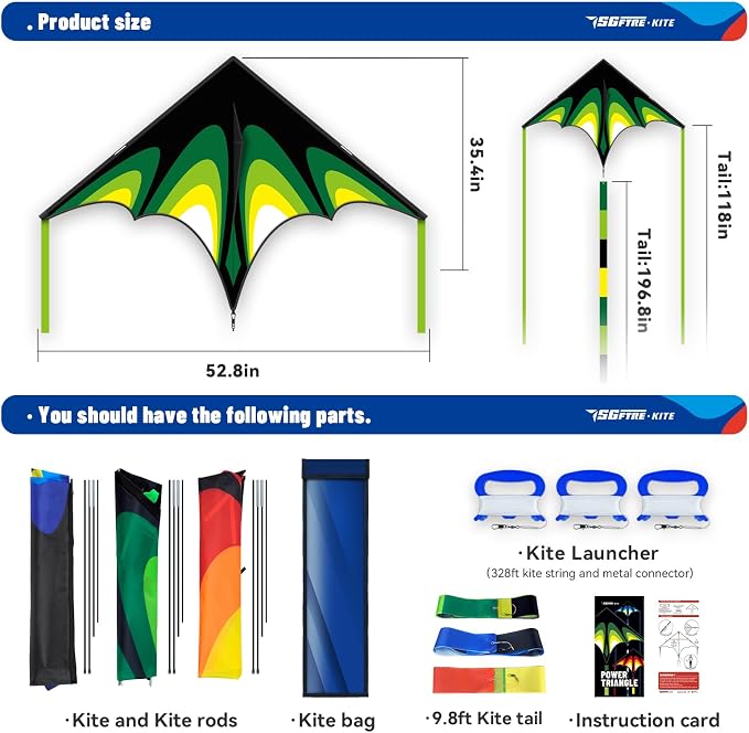 SGftre Delta Kite Easy to Fly,Single Line String with Tail for Beach Flying Kites for Kids and Adults Kites Outdoor Trip Park Family Game (Skyward Prairie 3-Piece Set)