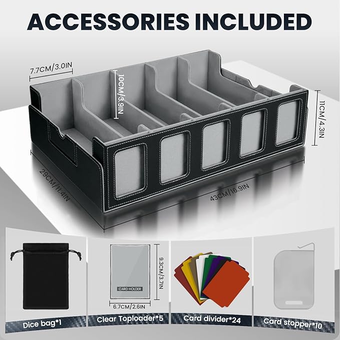 Trading Card Storage Box with Handle, 5-Row Portable Leather Deck Case for 4000+ Cards,Grey Card Collection Box with Commander Display Window for MTG, Yugioh, and Sports Cards Gifts for Card Collector