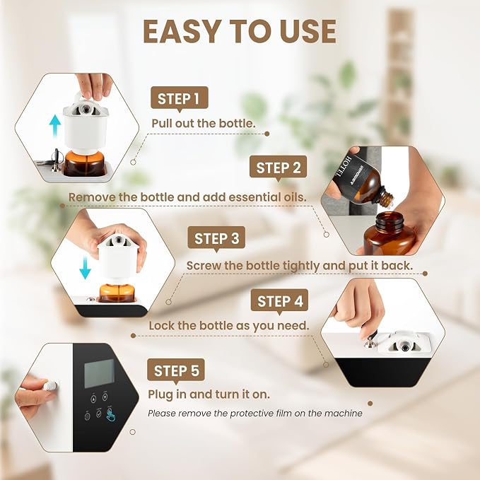 URPOWER 300ml Waterless Nebulizing Scent Diffuser Up to 3000 Sq Ft, Smart APP Control HVAC/Wall Cold-Air Aromatherapy Machine with Lockable Oil Bottle for Home/Office/Hotel Starter Oil Included(Black)