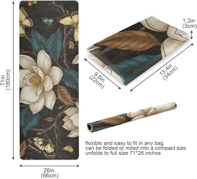 Magnolia Flowers Yoga Mat for Home Workout Fitness Mat for Women Non Slip Exercise Mats with Storage Bag