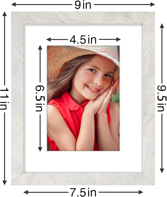 Vittanly 8x10 Picture Frames, Wall & Tabletop, 9 Pack, Vintage Marble White | Display Pictures 5x7 with Mat or 8x10 without Mat, Small Photo Frames, Engineered Wood with Shatter Resistant Plexiglass