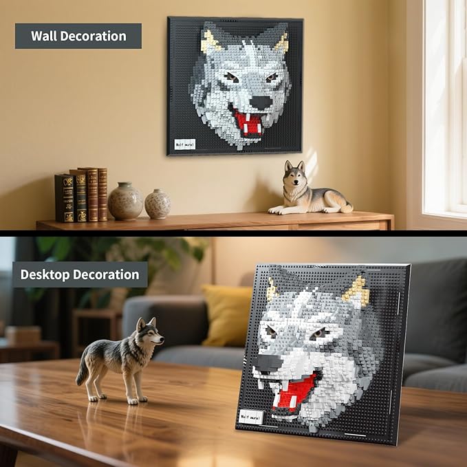 Wolf Animal 3D Wall Art Micro Mini Building Blocks Set for Adults, Unique Home Wall Decor or Table Display, No Compatible with Lego, Ideal Birthday Toy for Kids Teens (2214 PCS)