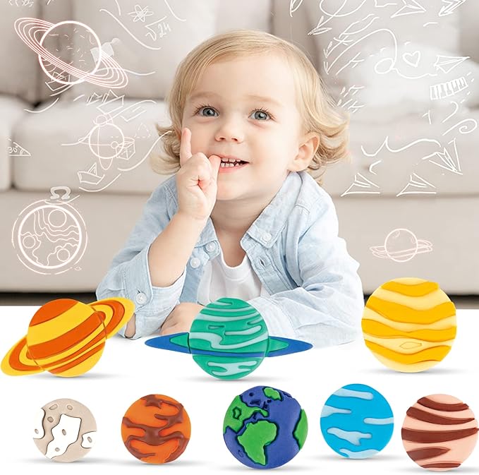 VConejo Color Dough Sets for Kids Ages 2-4, Planets Theme Color Dough Tool Set for Kids Ages 4-8, Color Dough Accessories Toys for Ages 5-7 Boys Girls Toddlers 14 Piece