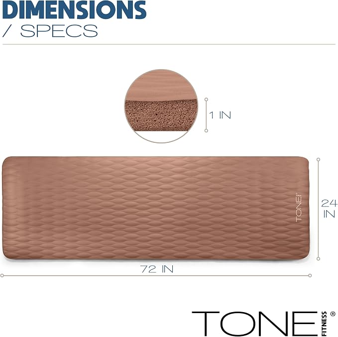 Tone Fitness 1-Inch Thick Yoga Mat | High-Density, Non-slip Exercise Mat with Carrying Strap for Yoga, Pilates, & Home Gym Workouts | Multiple Options