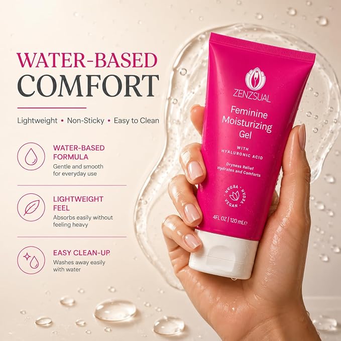 ZENZSUAL Feminine Moisturizing Gel - with Hyaluronic Acid, Water Based Vaginal Moisturizer for Dryness, Irritation, Itchiness, or Discomfort, Fragrance-Free, 100% Vegan, No Parabens, 4oz (120ml)