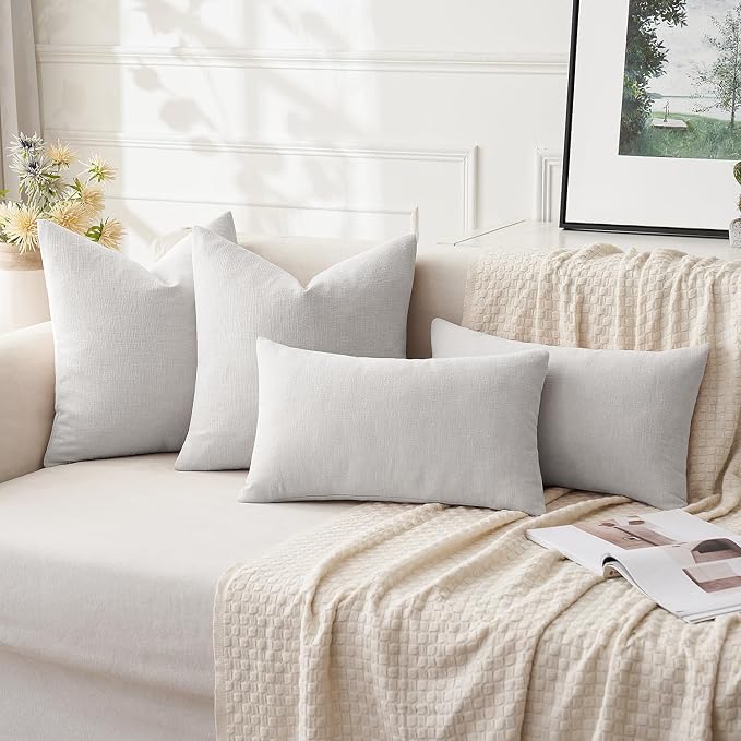 MIULEE Light Grey Chenille Couch Throw Pillow Covers, 18x18 | Set of 2, Soft Modern Farmhouse Style, Decorative Pillowcases for Sofa Living Room Bed, Home Decor