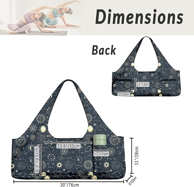 Women's Yoga Bag with Yoga Mat Carrier - Large Mat Pocket Fitness Tote for Pilates, Gym, Travel, Office & Beach