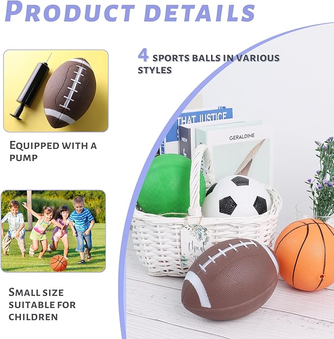 3 otters 4PCS Sports Balls for Kids, Playground Balls for Toddlers with Pump Includes Football Soccer Basketballs Kickballs, Throwing Toys for Kids