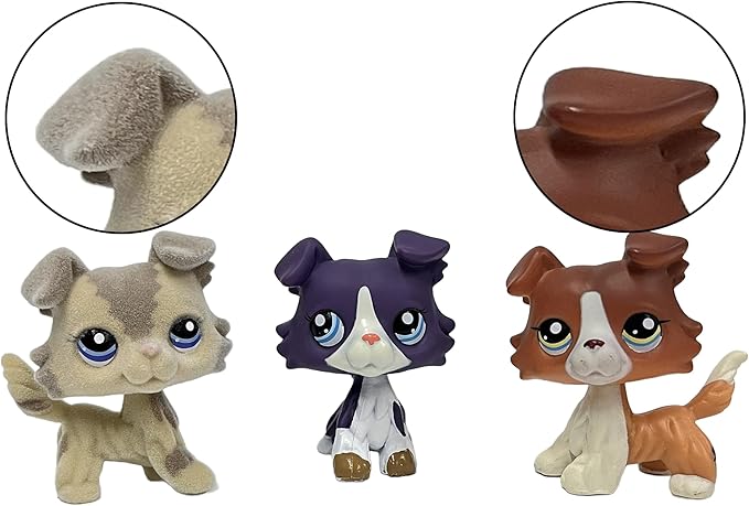 3pcs/Set Custom Flocked Pet Shop Toys Short Hair Cat Kitten Collie Great Dane Cocker Spaniel Dachshund Puppy Dog OOAK Compatible with LPS (#2210 and 1676 and 1542)