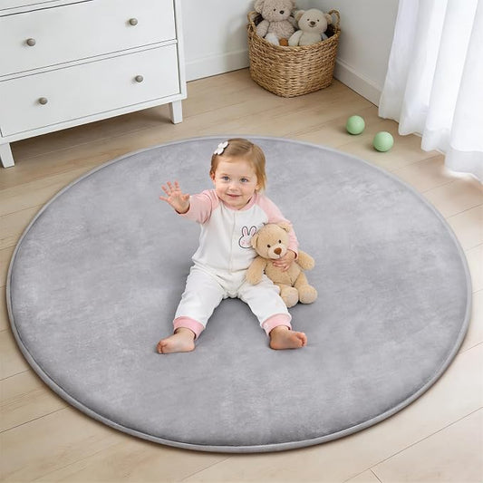 Thick Round Baby Play Mat for Floor,47 Inch Playpen Mat Foam Mats,Soft Support & Plush Feel Play Tent Mats for Infant,Kids,and Toddler Crawling,Non-Slip Back for Kids Indoor Playhouses(Light Grey)
