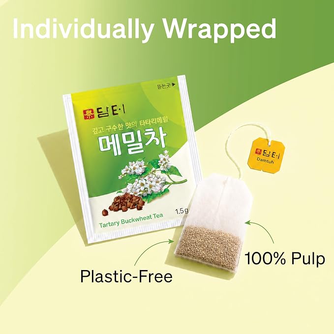 Damtuh Buckwheat Tea Bags, Korean Tartary Buckwheat Tea, Caffeine-Free, 100 Bags