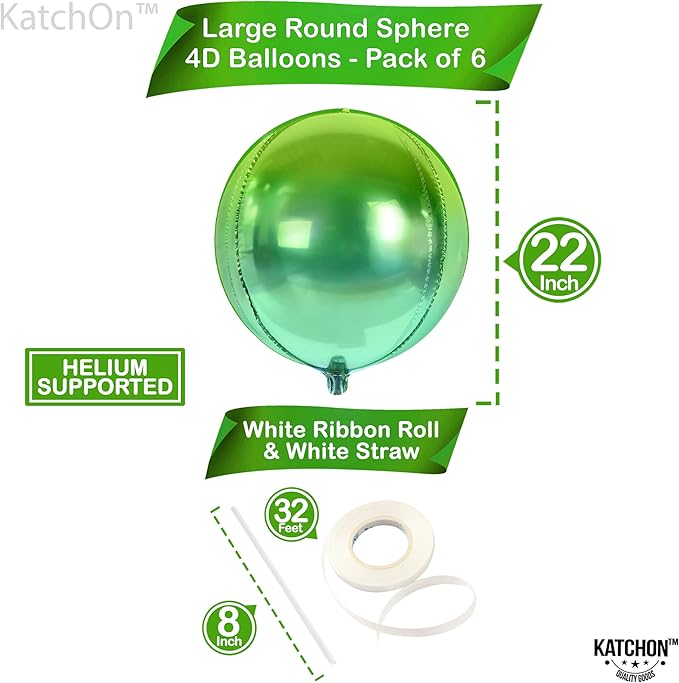KatchOn, Gradient Green Balloons - 22 Inch, Pack of 6 | XtraLarge Green Foil Balloons for Green Birthday Decorations, Tropical Party Decorations, Eid Decor, Graduation Decorations 2026